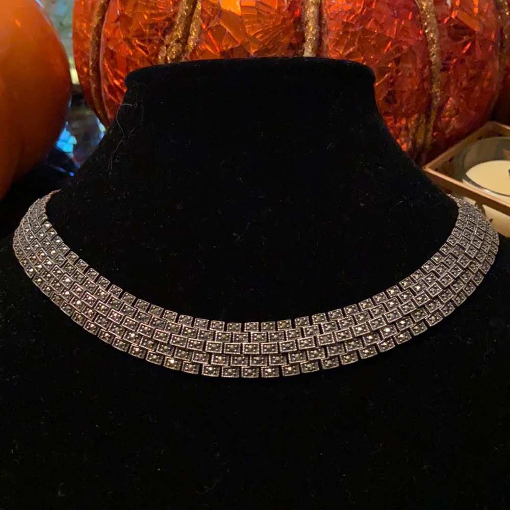 SPECTACULAR Sterling Marcasite Necklace 78 GRAMS!